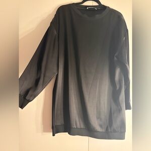 Alice + Olivia Black Satin-Look Oversized Long Sleeve dress